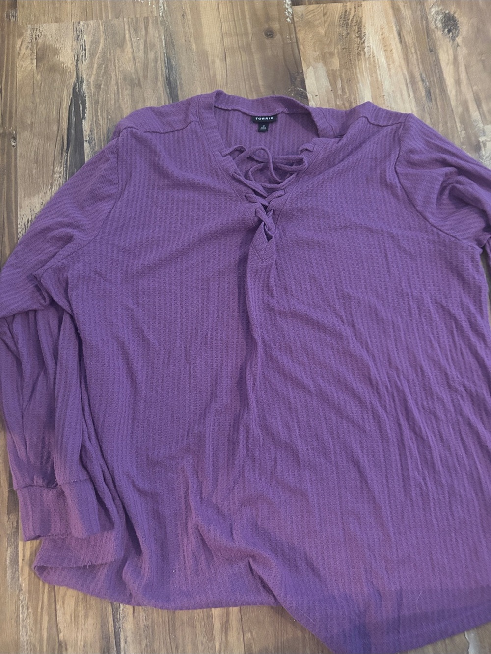 torrid Purple Lace-Up Waffle Long Sleeve Tee